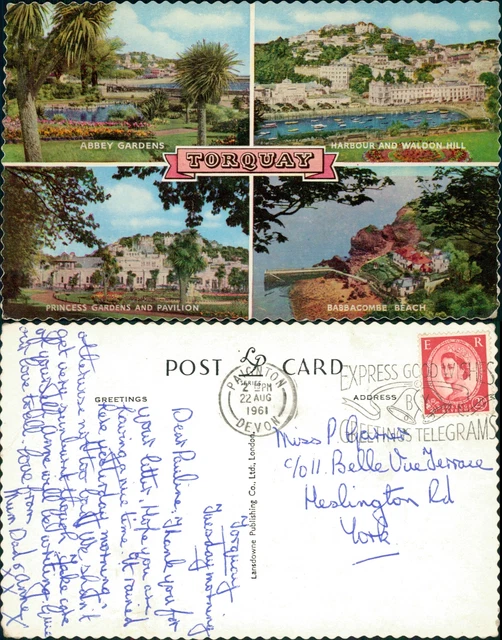 Torquay 4 Views Lansdowne Publishing GB 1961 Greetings Telegrams Slogan Cancel