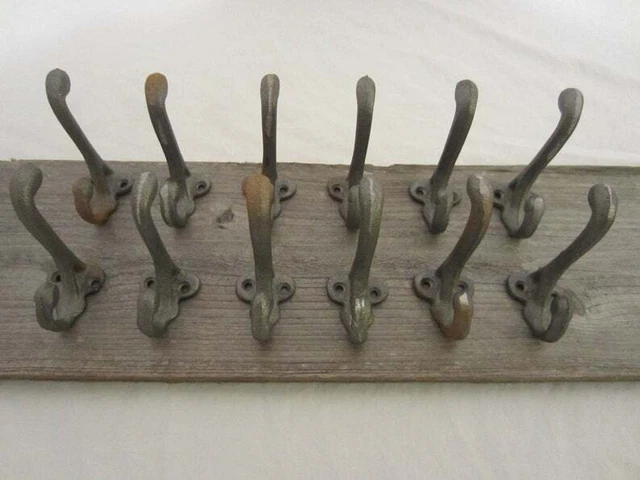 Antique Cast Iron Wall Hooks Silver Acorn Tree Coat Hat Towel Hanging Set of 12