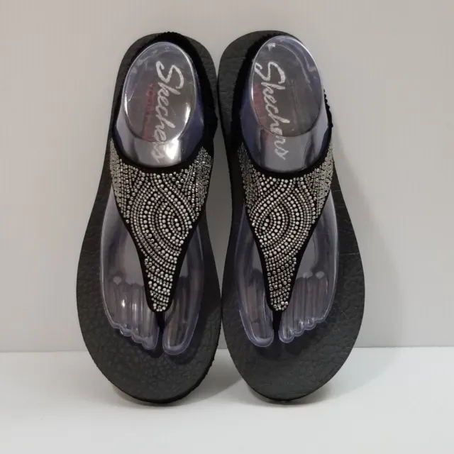 Skechers Women's 32919 Meditation New Moon Yoga Foam Thong Sandals Black Size 9