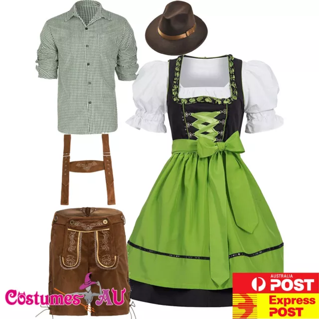 Couple Oktoberfest Costume Bavarian German Mens Ladies Lederhosen Beer Maid