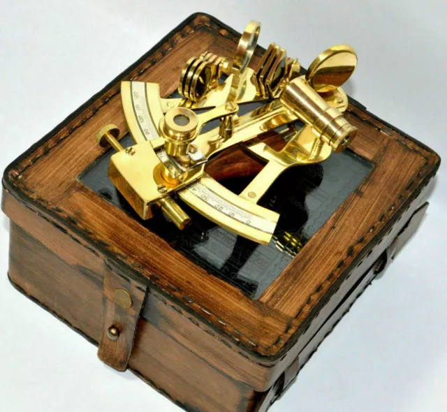 10.2cm Messing Nautisch Vintage Stil Marine Maritim Sextant Mit Leder Box Gifts