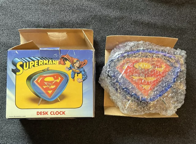 Vintage Vandor Blue Metallic Retro SUPERMAN Desk Alarm Clock - New in Box