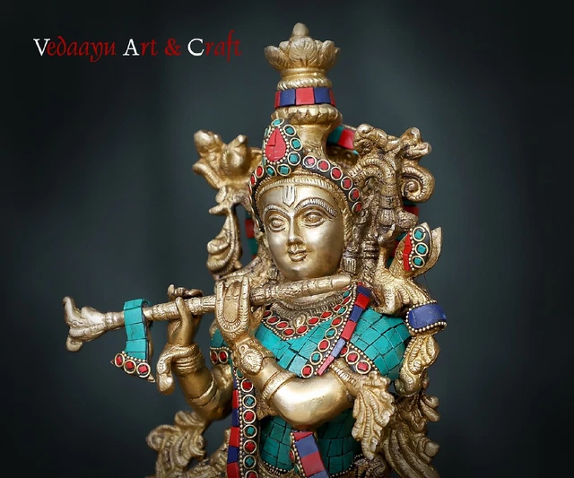 KRISHNA STATUE BRASS Large Hindu God Krishna Idol Lord Krishan Home