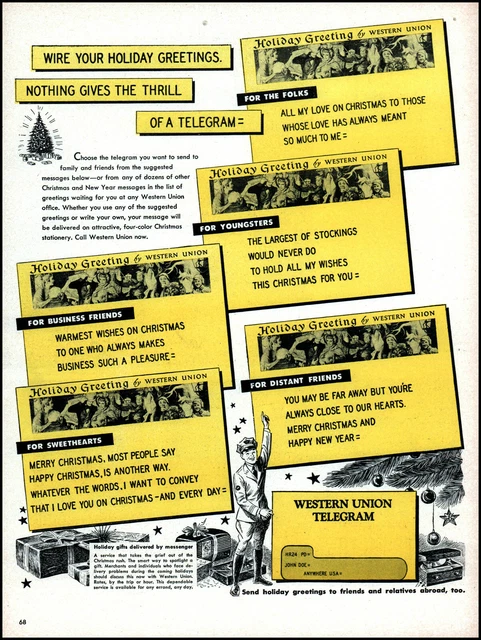 1947 Western Union Telegram Merry Christmas Greetings vintage art print ad adL24