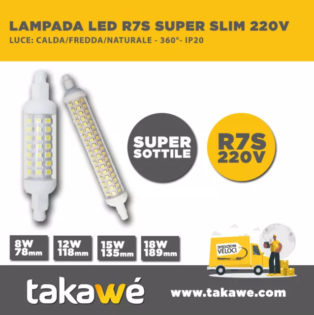 Lampada Led Baionetta R7S Dimmer 7W/8W/12W/15W/18W Luce: Calda/Fredda/Naturale