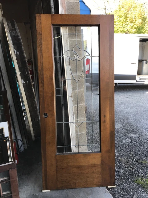 MARTOL338 Antique Burch Beveled and leaded glass door Tulip Design 34 x 78.75