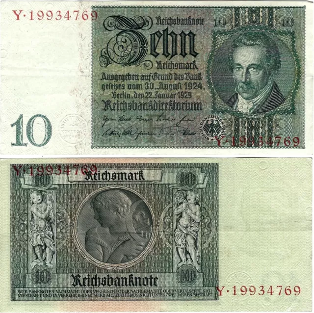 10 Reichsmark 1929 Berlin DEU-183a Ro.173a P-180a(1-1) Udr.-Bst. F Serien: Y