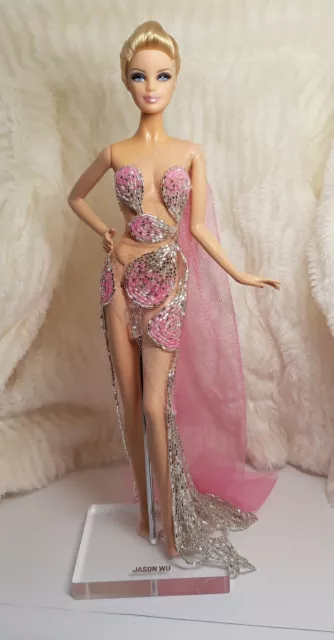 Ooak Pink Bead Evening Gown Dress Outfit Fits Silkstone Barbie FR Doll Handmade