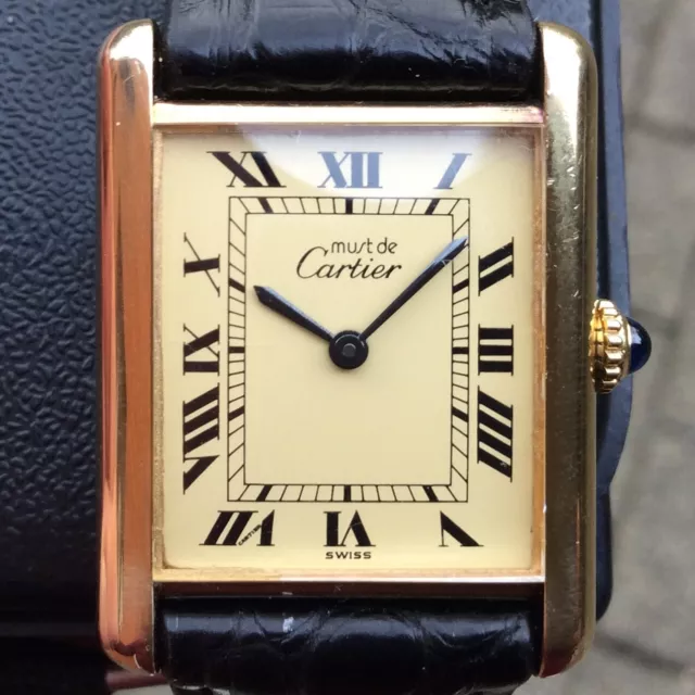 Cartier Tank Must De Cartier 925 Silber vergoldet Handaufzug Ø 23,5mm Kroko #205