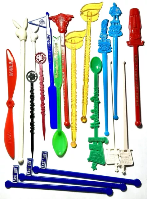 Lot of 19 Vintage Advertising Swizzle Sticks - Great Collection