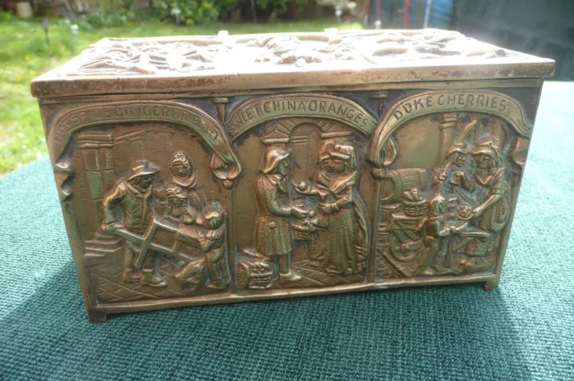 Antique Vintage Highly Ornate Decorated Cries Of London Solid Brass Casket Box