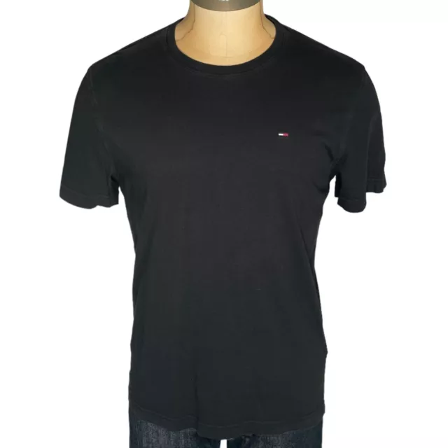 Tommy Hilfiger T-Shirt En Coton Noir Mini Logo D'Occasion Hommes Taille M