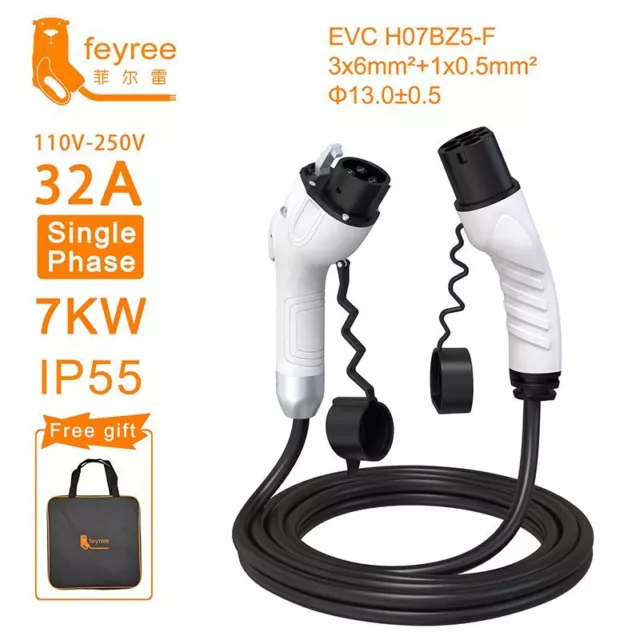 EV Charging Cable J1772 Type1 to Type2 Female to Male Plug 32A 16A 5m Cab