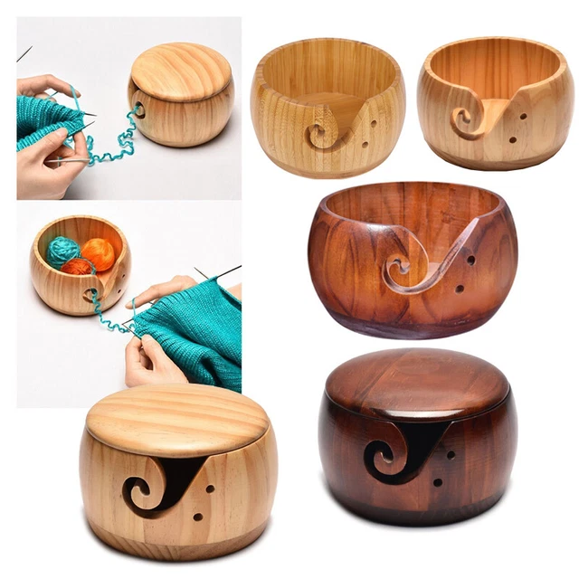 Large Wooden Yarn Bowl Knitting Crochet Holder Yarn Wool Storage Organizer Tool
