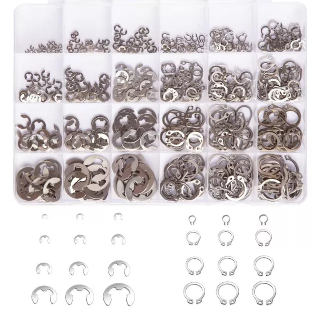327Pcs Stainless Steel E-Clip Circlip Kit Retaining Ring Assortment Set 24 Sizes