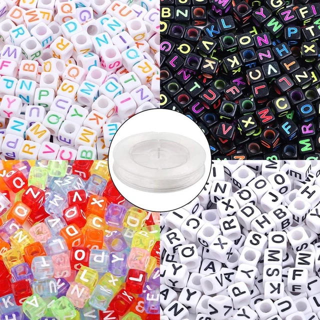 Quefe 1000Pcs Letter Alphabet Beads, 4 Color 6Mm Cube Acrylic Letter Beads with