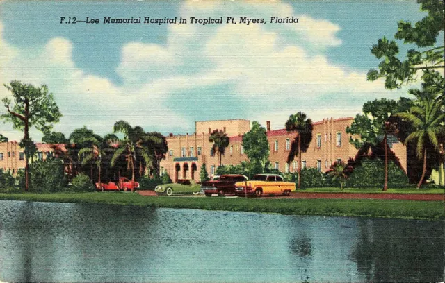 Old Postcard Fort Myers, FL, Lee Memorial Hopital in Tropical Ft. Myers