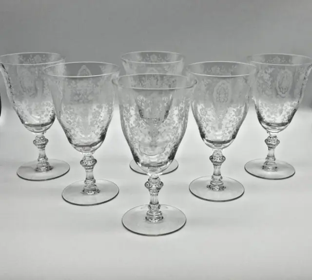 6 Tiffin June Night Crystal 6 3/8" Low Foot Water or Wine Goblets 10 Ounce