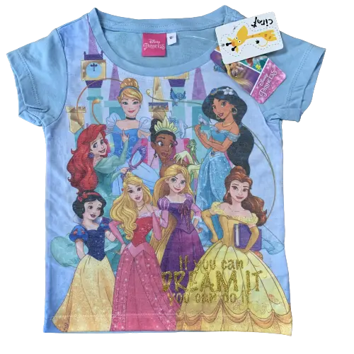 Girls Disney Princess T-Shirt Top Belle Ariel Cinderella Baby Age 1-10 Years