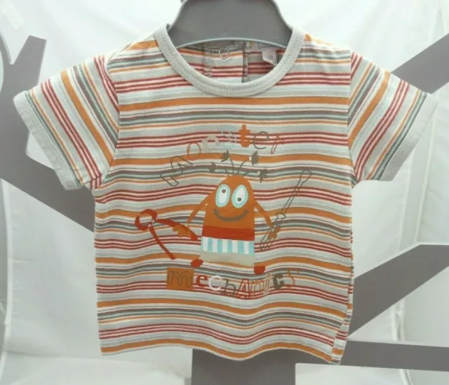 KITCHOUN Tee-shirt manche courte blanc rayé gris orange bleu bébé garçon 1 mois