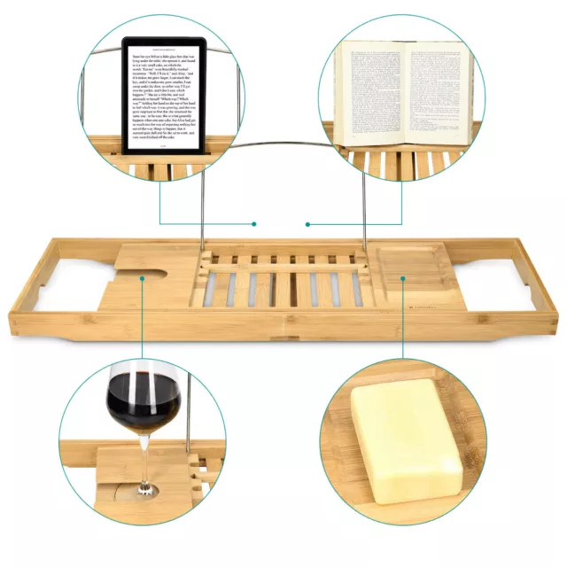 Bandeja de bambú para cama y bañera mesa auxiliar ajustable con patas plegables 3