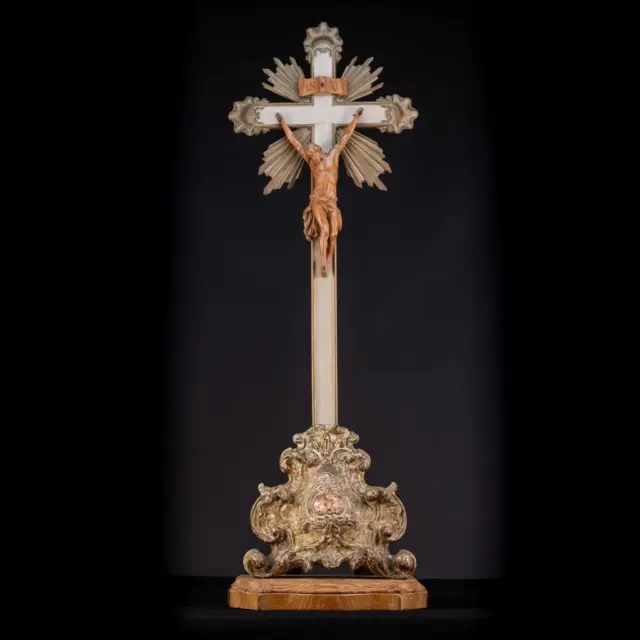 43.7" Altar Crucifix | 1800s Antique Wooden Church Cross 19th | Jesus Christ _