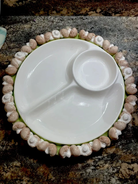 1982 Vintage Shafford Mushroom Rim Serve & Dip Platter, Plate | Cottagecore