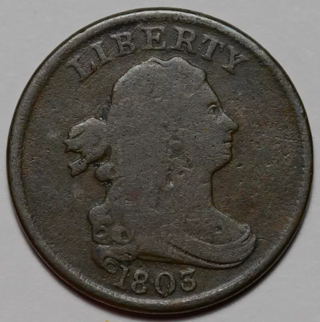 1803 Draped Bust Half Cent - Slight Rotated Die - US 1/2c Copper Penny - L30