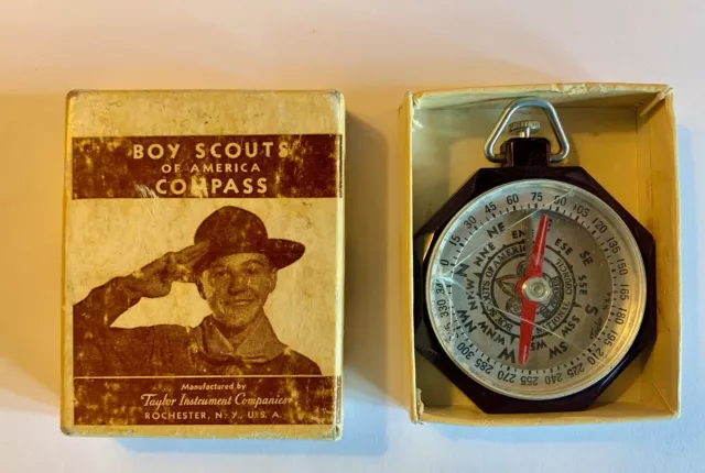 Vintage Boy Scout Compass & Original Box-Taylor Instrument Co. Rochester, NY.