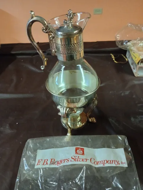 Vintage FB Rogers Silver Co. Glass Coffee Carafe With Stand NIB !
