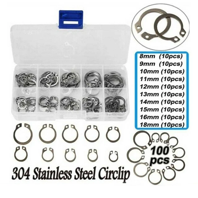 Assortiment de bagues à claquer pratiques et durables 100 pièces 304 en acier