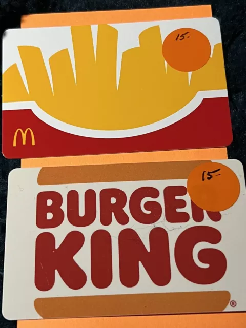 #935..$15.00 BURGER KING and $15.00 McDONALD'S Gift Cards=$30.00 VALUE.. NEW!!