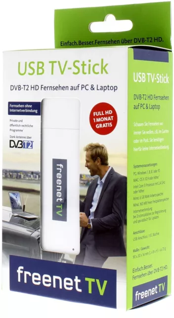 freenet USB TV Stick Weiß Mobiler TV-Receiver DVB-T2 Full-HD Empfang Laptop PC