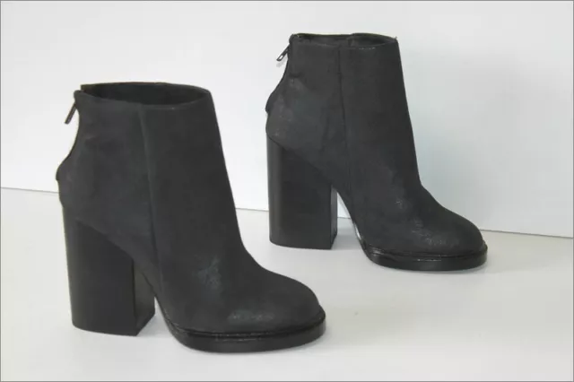 ASH Bottines Boots Cuir Suède Gris Foncé Talons Larges T 4 UK / 37 TTBE