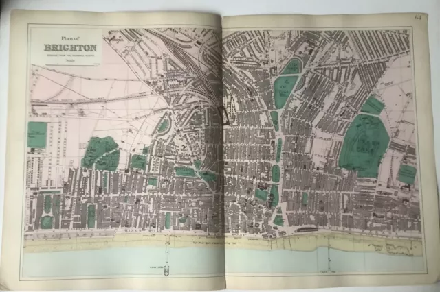 Antique 1881 Victorian City Map of BRIGHTON By G W Bacon 21 x 13”