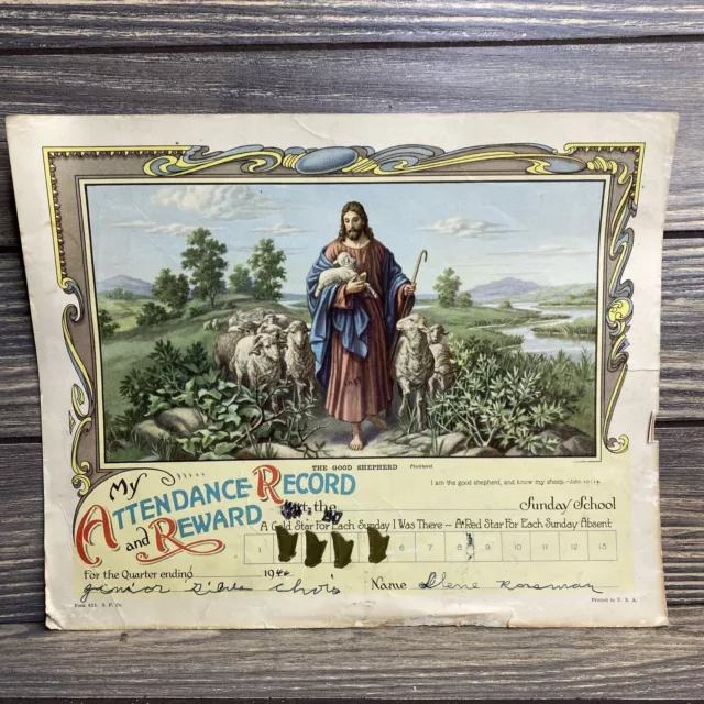 VINTAGE SUNDAY SCHOOL Church Attendance Record Reward Card The Good vintage-sunday-school-church-attendance-record-reward-card-the-good