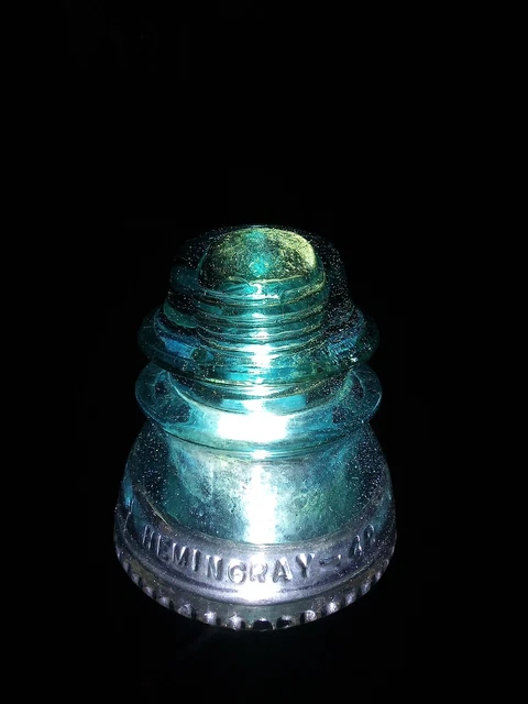 HEMINGRAY No.42 bright agua blue with bubbles Antique Glass Telegraph Insulator