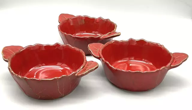 Set of 3 Scalloped Majolica Bowls "Red Cabbage" w/ 2 Handles Italian Stoneware