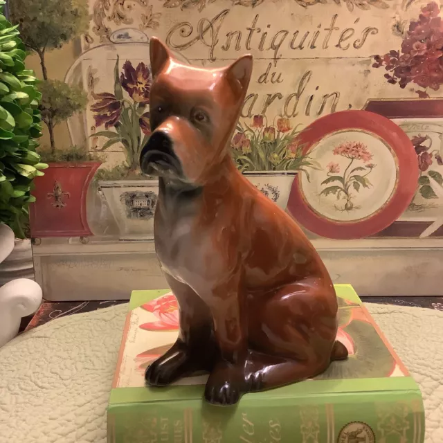 Vintage~6.5”H~Brown/White Boxer Porcelain Figurine~Super Nice/Realistic~NICE~