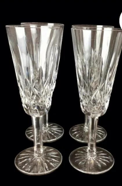 Waterford Ireland Crystal LISMORE CHAMPAGNE FLUTES GLASSES Set of 4 7 1/4"
