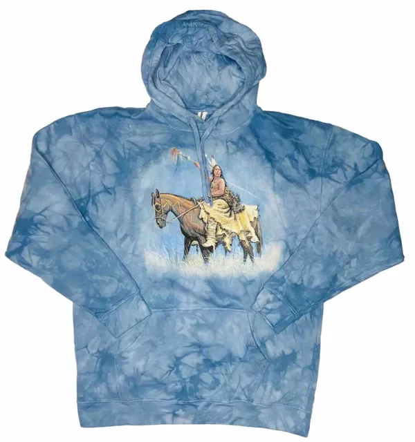 THE MOUNTAIN MEN'S Blue Dyed Native American Indian On Horse Hoodie ...