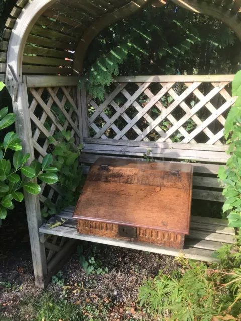 A late 17th / early 18th century oak bible box 34cm H x 65cm W x 45cm D.