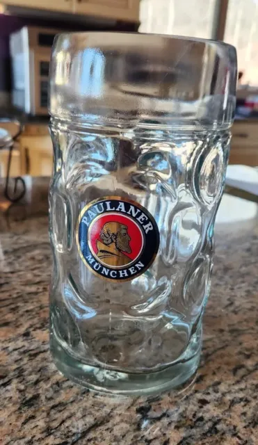 Paulaner Munchen 1 Liter Dimpled German Munich Beer Stein Glass Mug Oktoberfest
