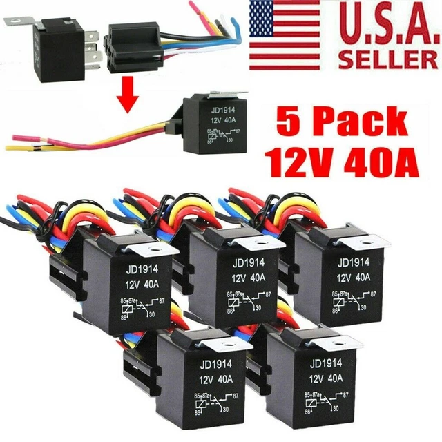 5 Pack 12V 30/40 Amp 5-Pin SPDT Automotive Car Relay Wires & Harness Socket Set 5 Pack 12V 30/40 Amp 5-Pin SPDT Automotive Car Relay Wires & Harness Socket Set