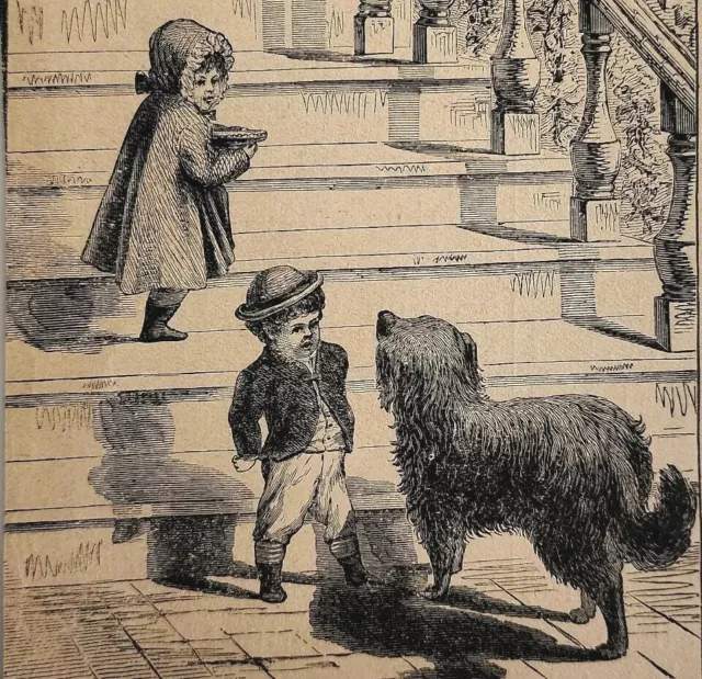 1872 Children With Dog At Orphanage Victorian Art Print Antique Boy In Top Hat