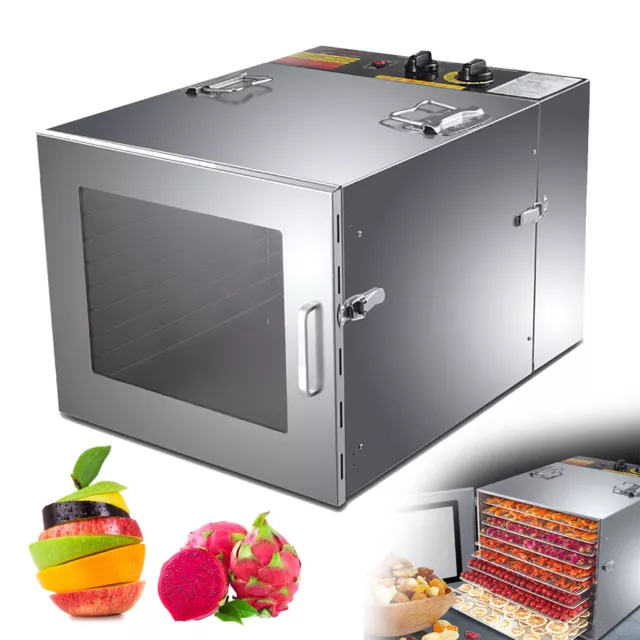 1000W Food Dehydrator 10 Tray 60L Meat Vegetable Fruit Dryer Machine w/12h Timer