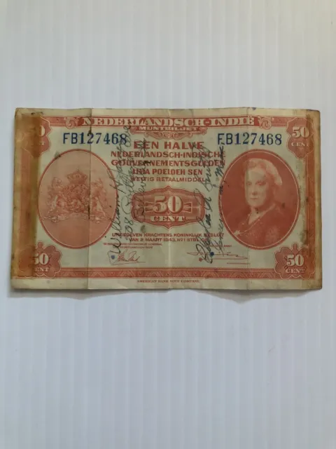 Netherlands Indies 50 Cents 1943 Short Snorter