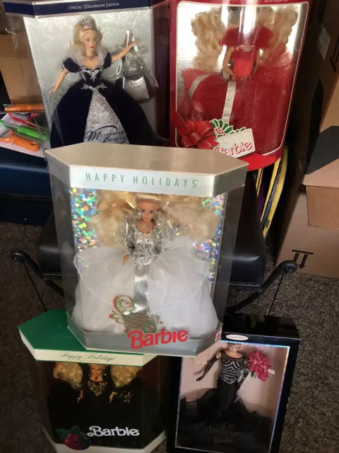 Lot 5 Barbie Dolls Holiday Barbie 1988, 1991, 1992, 40th Anniversary  New in Box