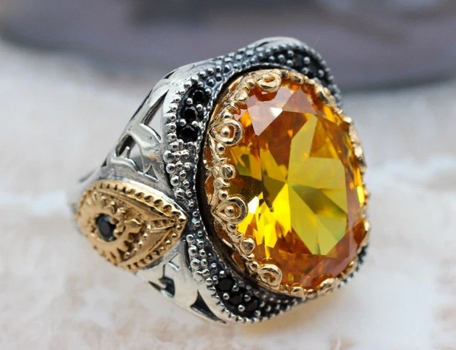 Bague pour homme citrine faite à la main en argent sterling 925 avec...