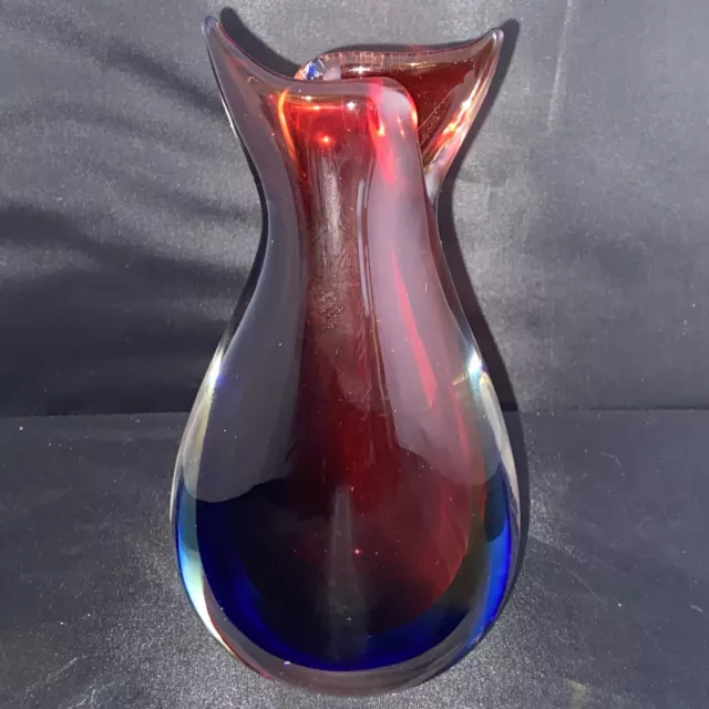 Oball Murano Art Glass Sommerso Fishtail Vase Luigi Onesto Red Blue Clear Signed